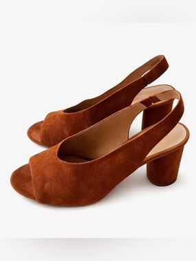 Madewell Alana Suede Slingback Block Heel Sandals Rust Brown Peep Toe